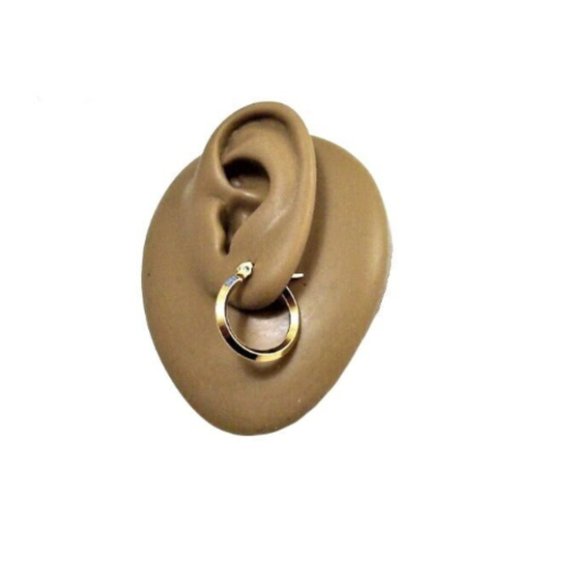 Bevel Edge Gold Hoop Pierced Earrings 1" 25mm 3mm Wide Band - Picture 2 of 8